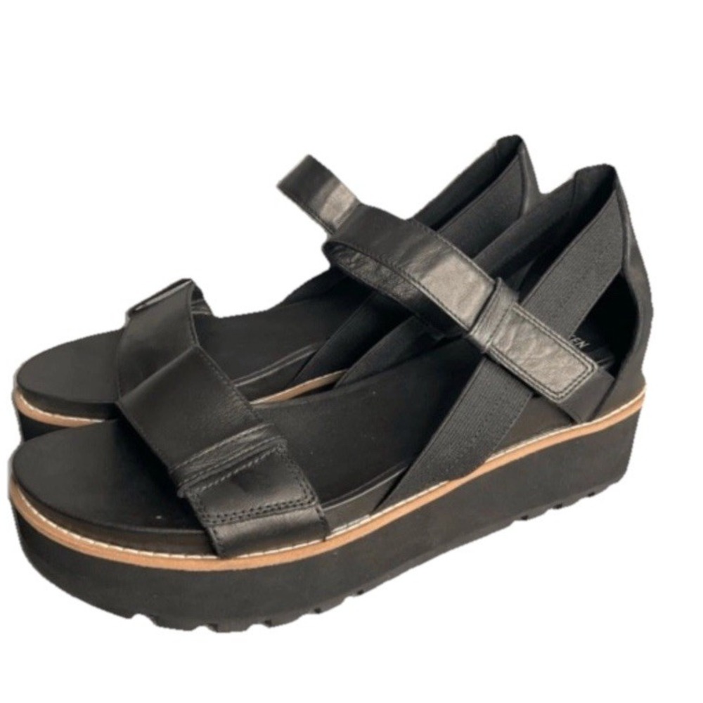 Eileen Fisher Weslia Platform Wedge Sandals Sz 9.5 Black